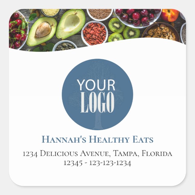 Werbelogo oder Foto Blau Beruflich Quadratischer Aufkleber (Vorderseite)