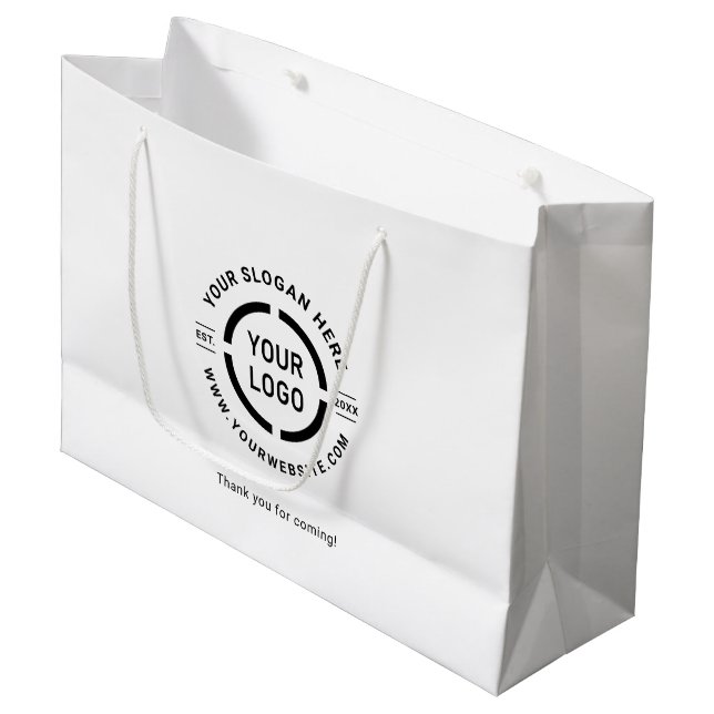 Werbemarke mit weißem Logo Große Geschenktüte (Vorderseite Schrägansicht)