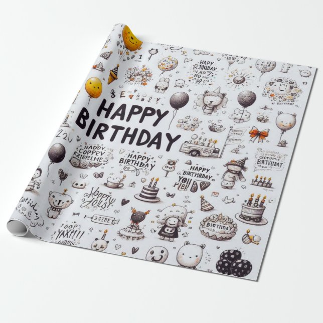 Werbepapier zum Geburtstag glücklich Geschenkpapier (Ungerollt)