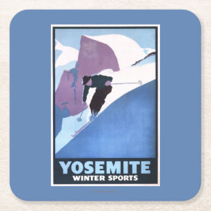 Werbeplakat für Wintersport-Skiing Rechteckiger Pappuntersetzer