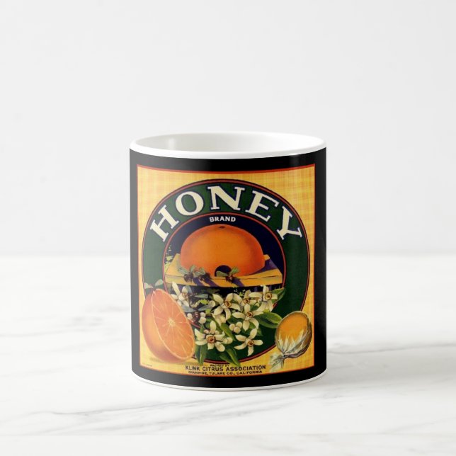 Werbeschrift für Vintagen Honig und Orangen Kaffeetasse (Mittel)