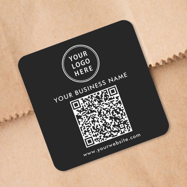 Werbeunternehmen Logo QR-Code Schwarz Quadratischer Aufkleber (Promotional Business Logo QR Code Black Square Sticker)