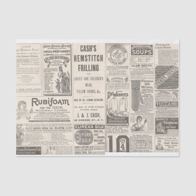 Werbung aus der Zeitung 1889 Seidenpapier (Vorderseite)