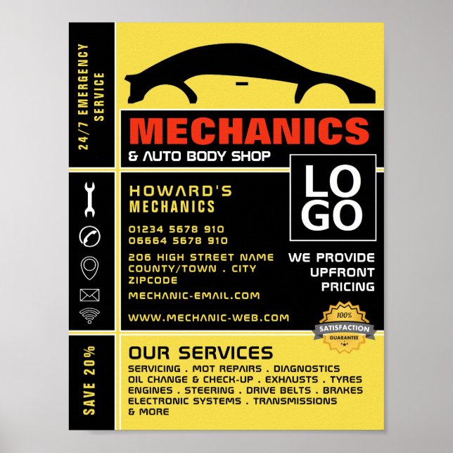 Werbung für Autos, Auto-Mechanik und Reparaturen Poster (Vorne)