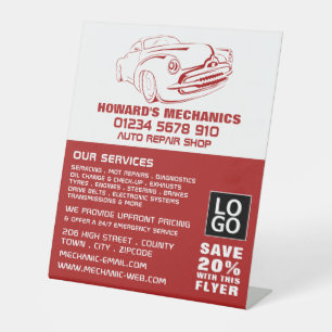Werbung für Classic Rot, Auto Mechanik und Reparat Sockelschild