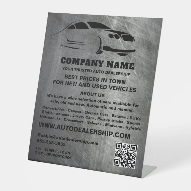 Werbung für den Verkauf von Auto mit geschliffenen Sockelschild (Vorderseite)