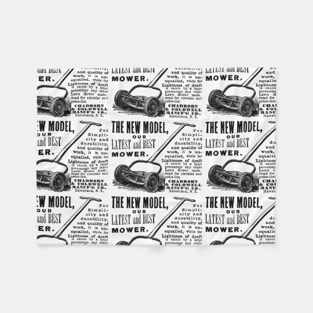 Werbung für den Vintagen Rasenmäher Fleecedecke (Vorderseite (Horizontal))