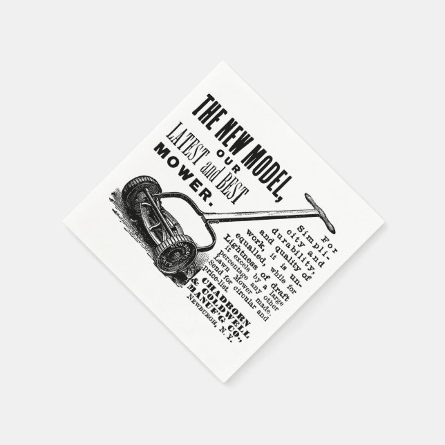 Werbung für den Vintagen Rasenmäher Serviette (Ecke)