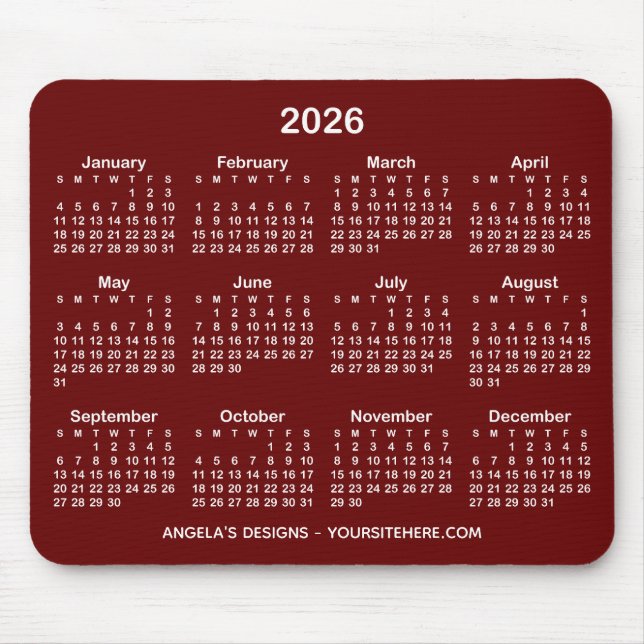 Werbung für dunkelrote und weiße Kalender Mousepad (Vorne)