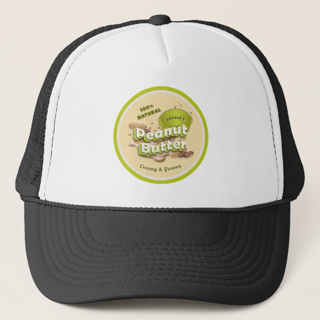 Werbung für gelb-grüne Beige-Blässe-Butter Truckerkappe (Vorderseite)