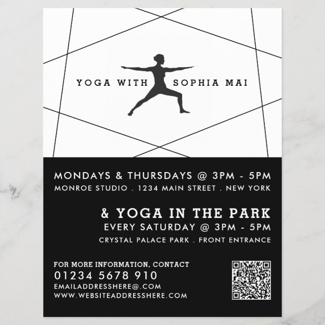 Werbung für geometrische schwarz-weiße Yoga-Klasse Flyer (Vorne)
