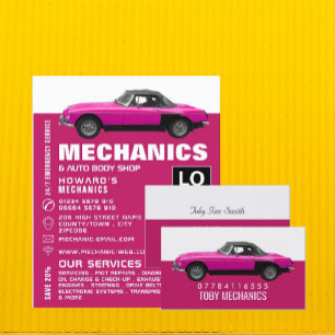Werbung für klassische Fahrzeuge, Auto und Reparat Flyer
