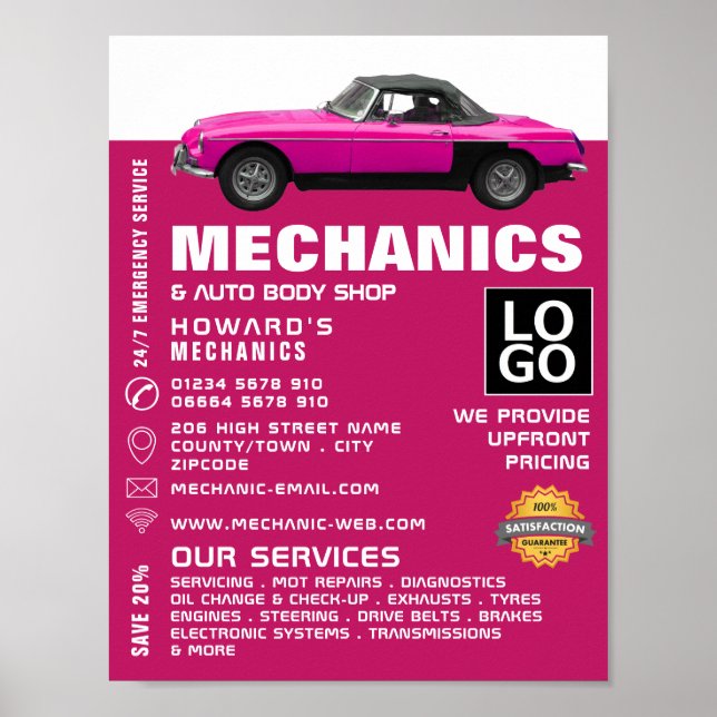 Werbung für klassische Fahrzeuge, Auto und Reparat Poster (Vorne)