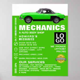 Werbung für klassische Fahrzeuge, Auto und Reparat Poster