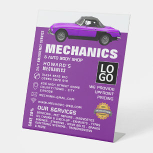 Werbung für klassische Fahrzeuge, Auto und Reparat Sockelschild