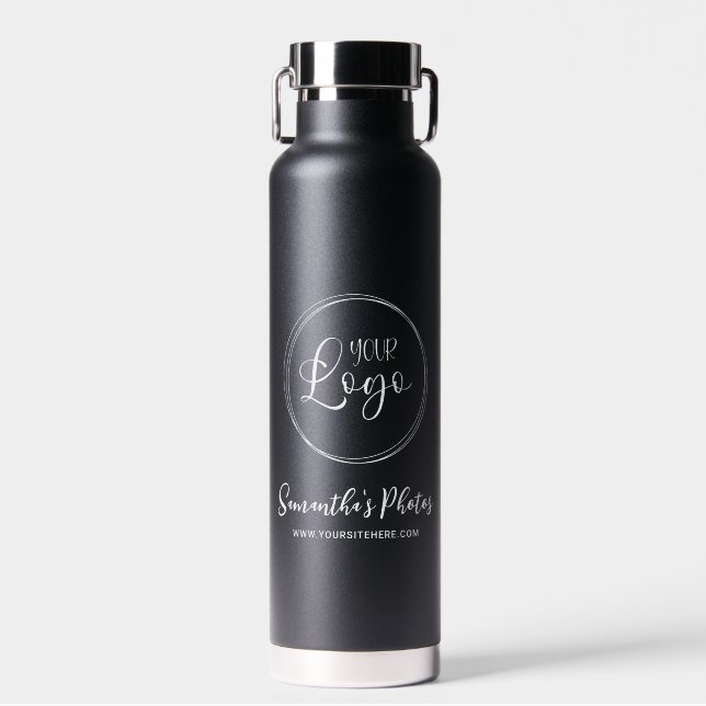 Werbung für Minimalistische Schwarz-Weiß-Logos Trinkflasche (Vorne)