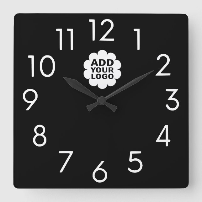Werbung für moderne Schwarz-Weiß-Firmenlogos Quadratische Wanduhr (Vorderseite)