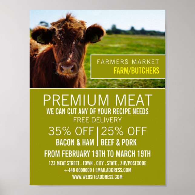 Werbung für Rinder, Bauer und Metzger Poster (Vorne)