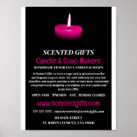 Werbung für rosa Kerzen, Kerzen und Seifen