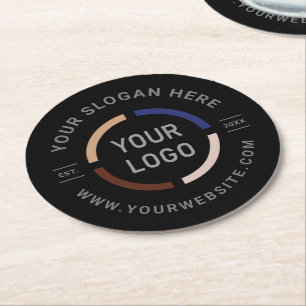 Werbung für runde, schwarze Logo-Markenbezeichnun Runder Pappuntersetzer