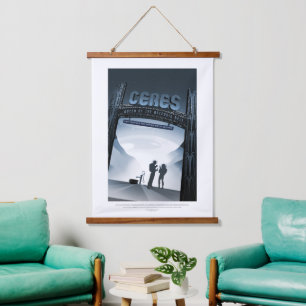 Werbung für Sci-Fi-Reisen, Zwergplanet Ceres Wandteppich Mit Holzrahmen