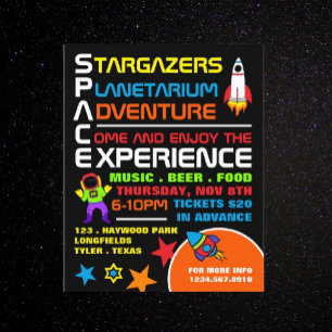 Werbung für Weltraum- und Planetariumsveranstaltun Flyer
