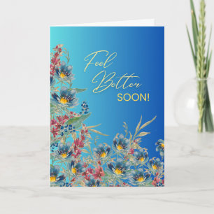 Werde Bald Gesund – Elegante Blaue Florale Aquarel Karte