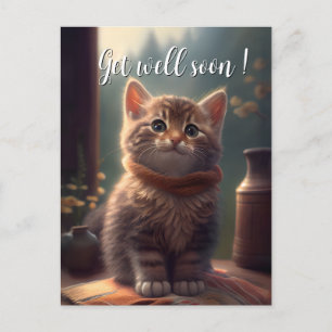 Werde Bald Gesund Kitten Mit Schal Postkarte