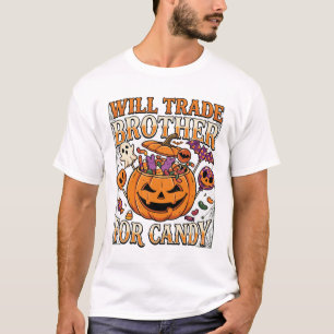 Werde Bruder Süßigkeiten Haloween Kürbis Geist Fle T-Shirt
