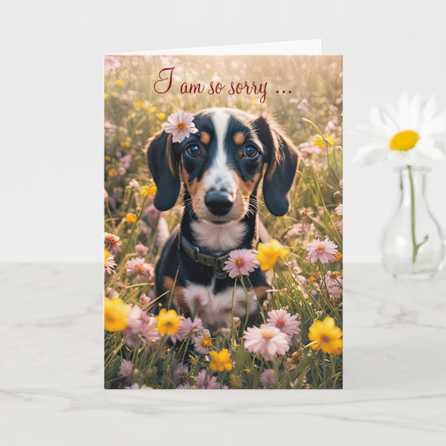 Werde Gesund Fühle Dich Besser Süßer Dachshund Wel Karte (Kleine Pflanze)
