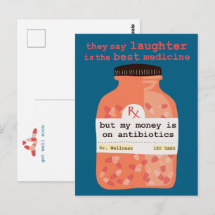 Werde schnell wieder gesund Lachen vs Antibiotika Postkarte