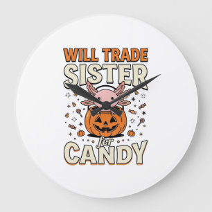 Werde Schwester für Süßigkeiten Axolotl Halloween Große Wanduhr