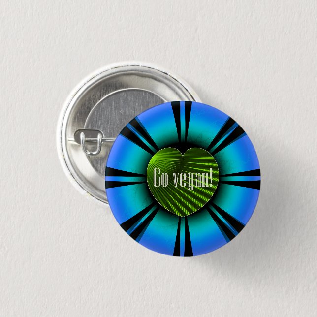 Werde Veganer - Grünes Herz Pupille und blaue Iris Button (Vorne & Hinten)
