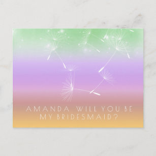Werden Sie Bridesmaid Dandelion Lila Mint Ombre Postkarte