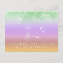 Werden Sie Bridesmaid Dandelion Lila Mint Ombre Postkarte