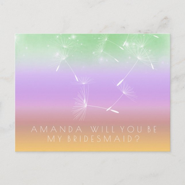 Werden Sie Bridesmaid Dandelion Lila Mint Ombre Postkarte (Vorderseite)