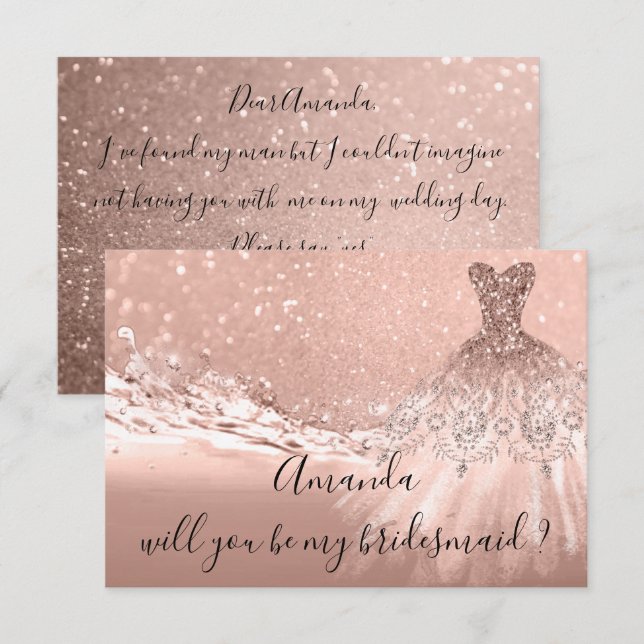 Werden Sie Bridesmaid Glitzer Ocean Rose Gold Einladung (Vorne/Hinten)