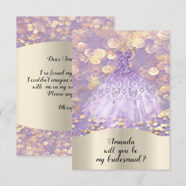 Werden Sie Bridesmaid Glitzer Princess Kleid Lila Einladung (Vorne/Hinten)