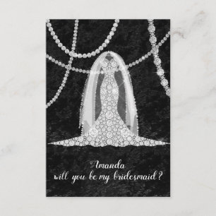 Werden Sie Bridesmaid Schwarz-weißen Kleid Veil Di Einladung