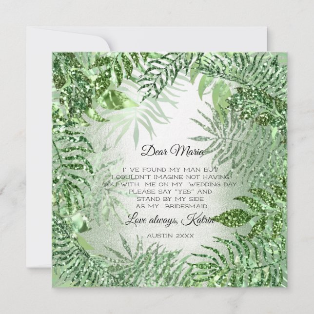 Werden Sie Bridesmaid Tropischen Glitzer Minze Gre Einladung (Vorderseite)