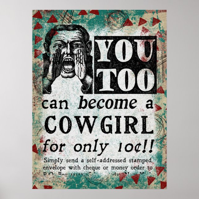 Werden Sie ein Cowgirl Poster - Funny Vintage Ad (Vorne)