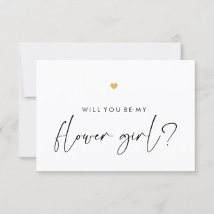 Werden Sie mein Blumen Girl Card Script Gold Herz Einladung