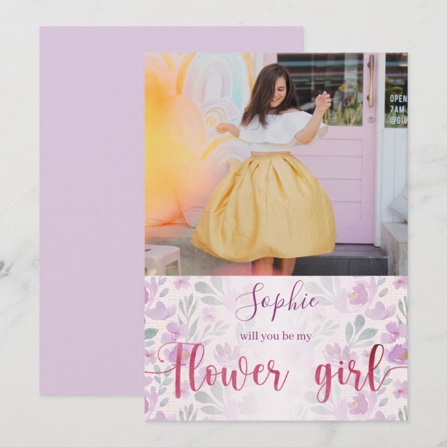 Werden Sie mein Blumenmädchen Floral Aquarell sein (Vorne/Hinten)