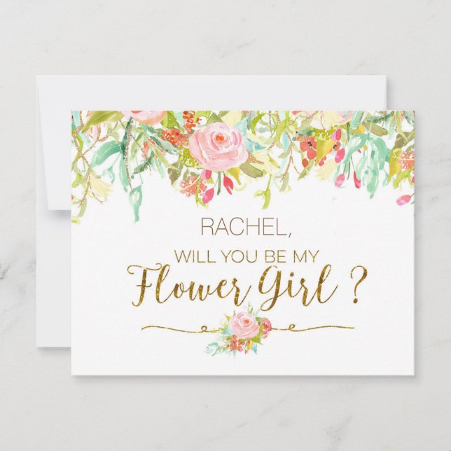 Werden Sie mein Blumenmädchen sein - Bridesmaid-Ka Einladung (Vorderseite)