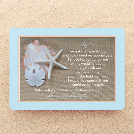 Werden Sie mein Bridesmaid Beach Blue Burlap Look Einladung