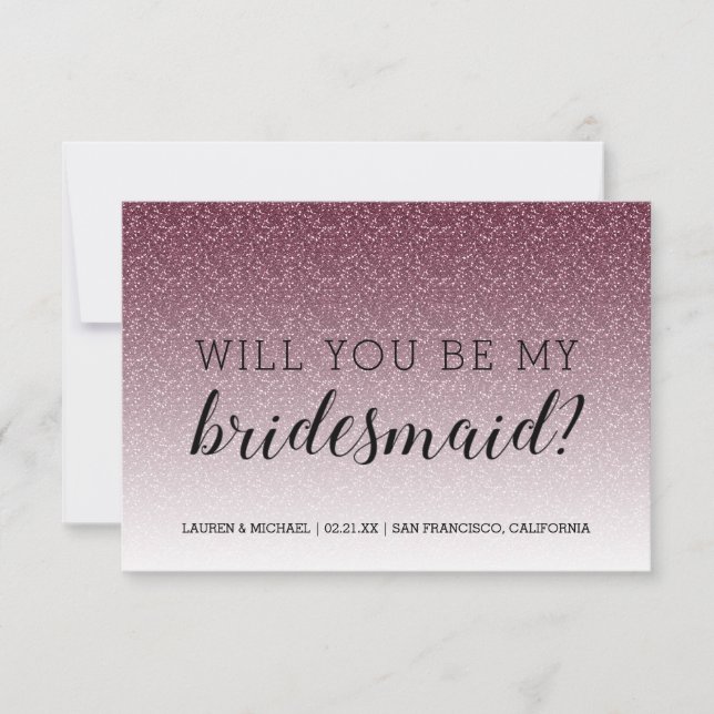 Werden Sie mein Bridesmaid Burgundy Glitzer Ombre? Einladung (Vorderseite)