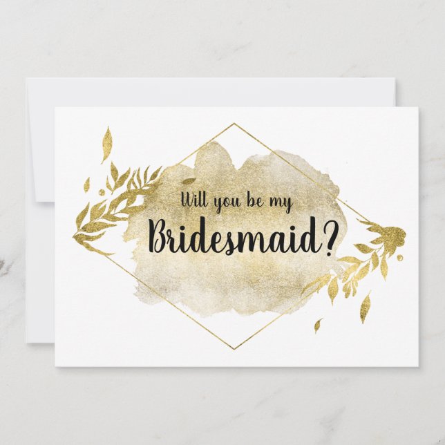 Werden Sie mein Bridesmaid Card Gold Foliage Effek Einladung (Vorderseite)