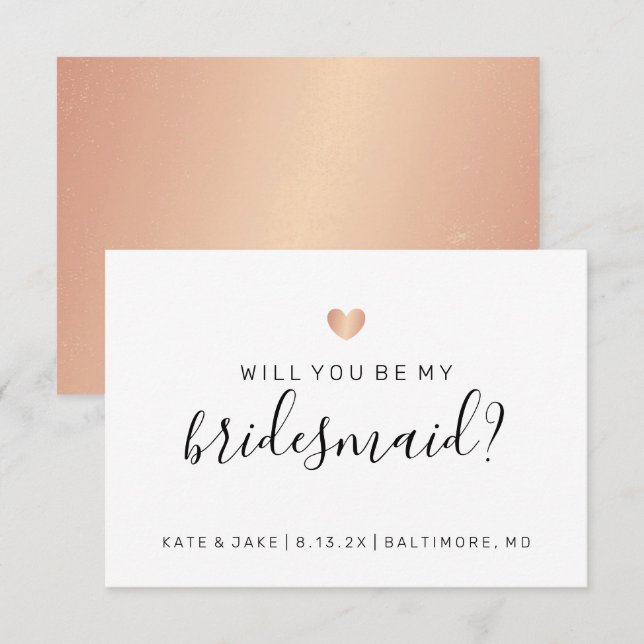 Werden Sie mein Bridesmaid Confetti Rose Gold Herz Einladung (Vorne/Hinten)
