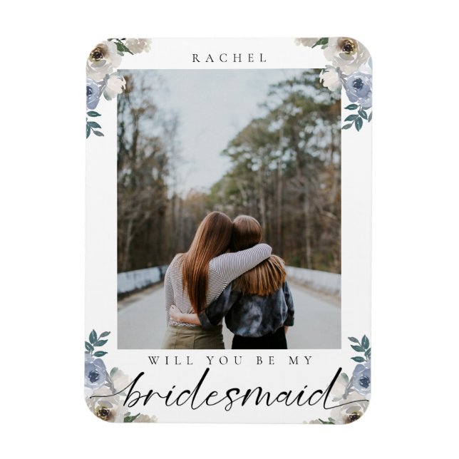 Werden Sie mein Bridesmaid Dusty Blue Rose Foto se Magnet (Vertikal)