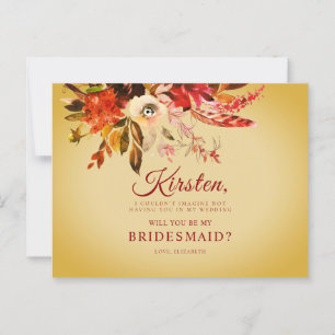 Werden Sie mein Bridesmaid-Herbst, florales Gold Postkarte